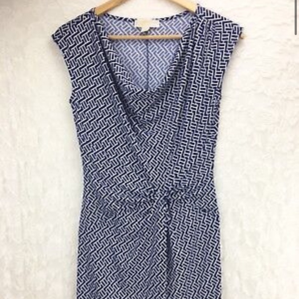 Michael Kors Blue and white geometric printed dress